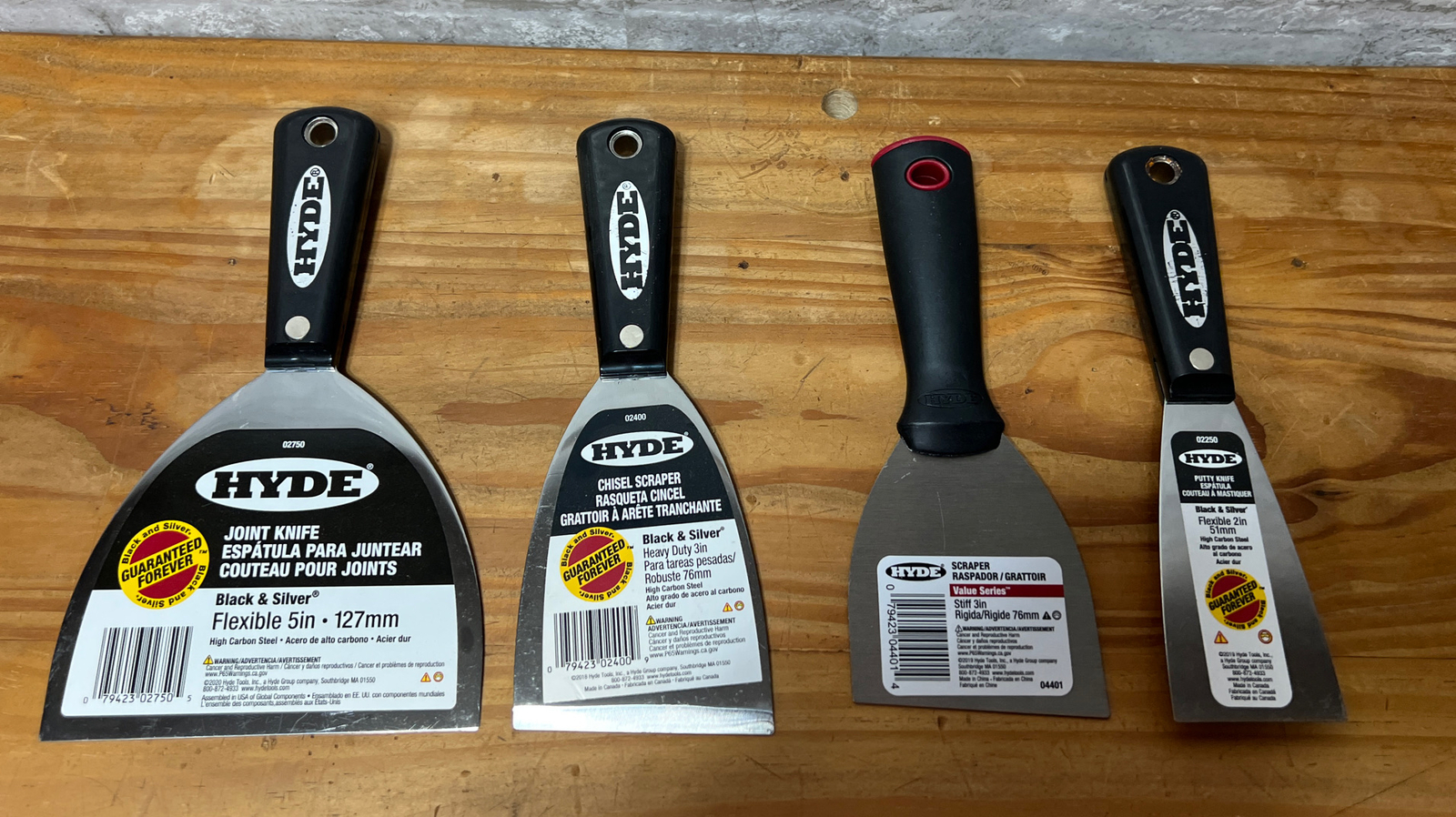 New Lot Of 4 HYDE Putty Joint Knifes Chisel Scraper 5”, 3”, 3”, 2” Tool Gift