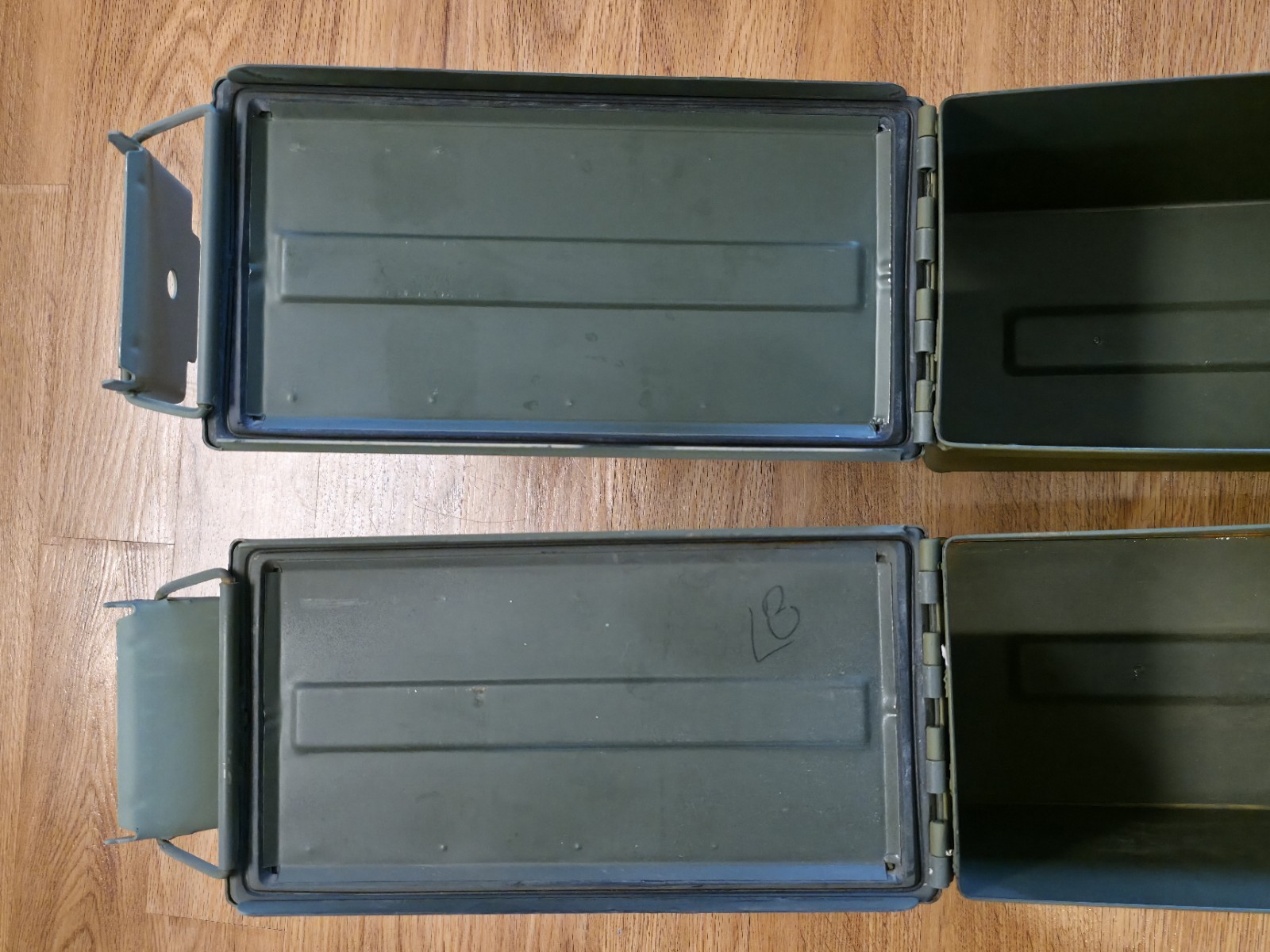 Two Original .50 CALIBER 5.56mm Military AMMO CAN 50CAL METAL AMMO CAN BOX M2A1
