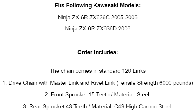 Black Drive Chain And Sprocket Kit for Kawasaki Ninja ZX-6R ZX636 2005 2006