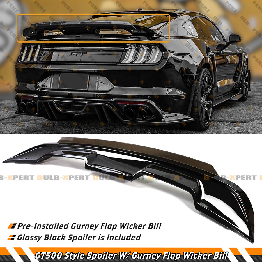 GT500 Style Spoiler W/ Smoke Gurney Flap Wicker Bill For 2015-2023 Ford Mustang