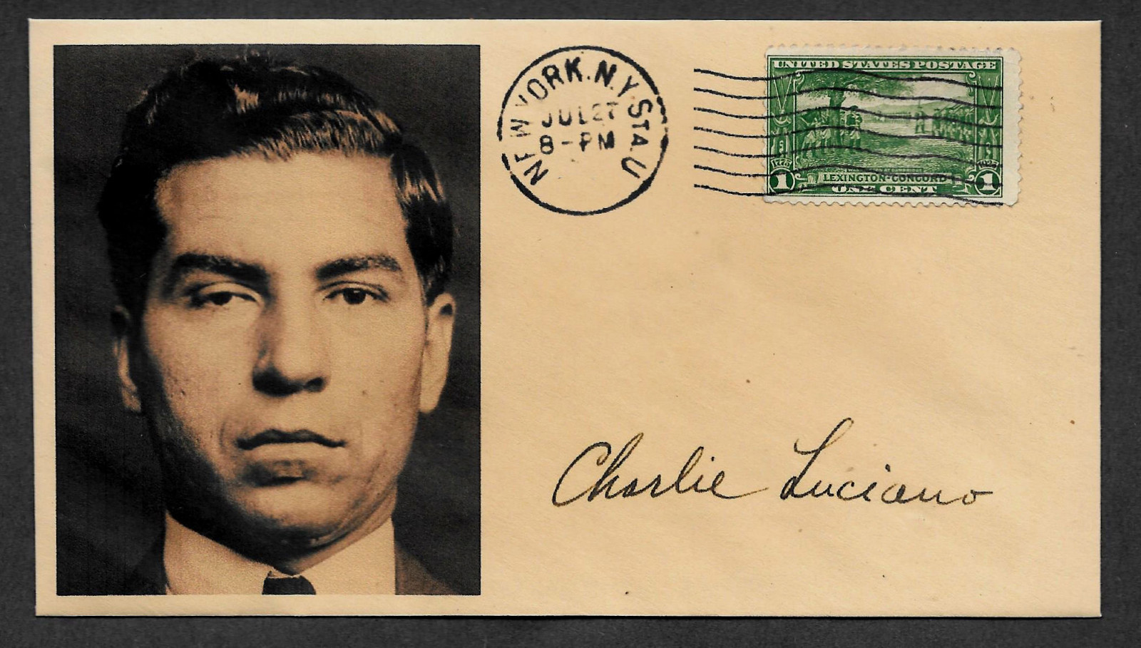 Lucky Luciano collector's envelope w original period stamp 82 years old! 655OP