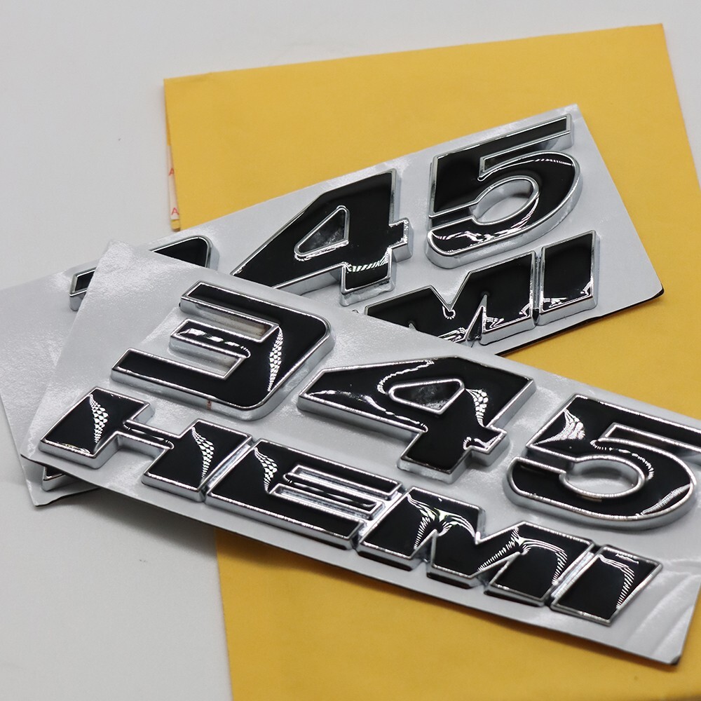 2PCS 345 HEMI Emblems Set For Side Fender Left Right Badge Sticker Chrome Black