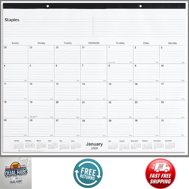 2026 Monthly Desk Pad Calendar 21.75"x17" Large Planner White/Black ST12951-26