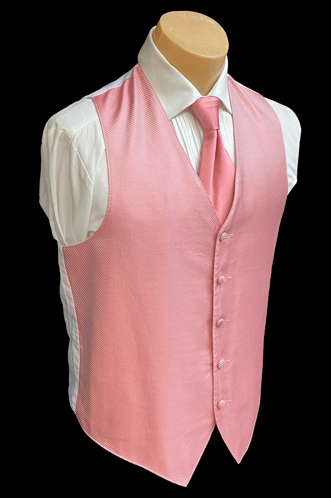 Men's Armanno Pink Tuxedo Vest & Long Tie Groom Wedding Prom Medium M