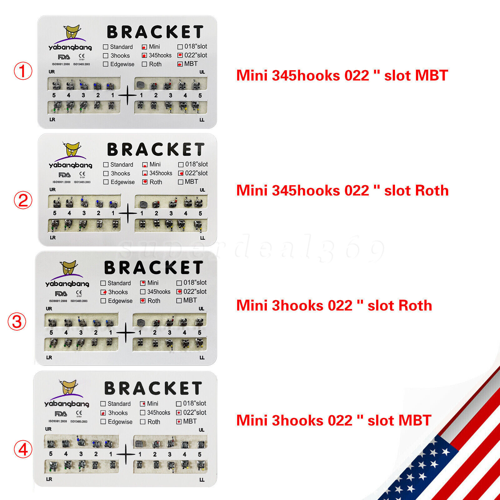 Dental Orthodontic Bracket Braces Roth/MBT 345 Hooks /Super Arch Wire Niti Round