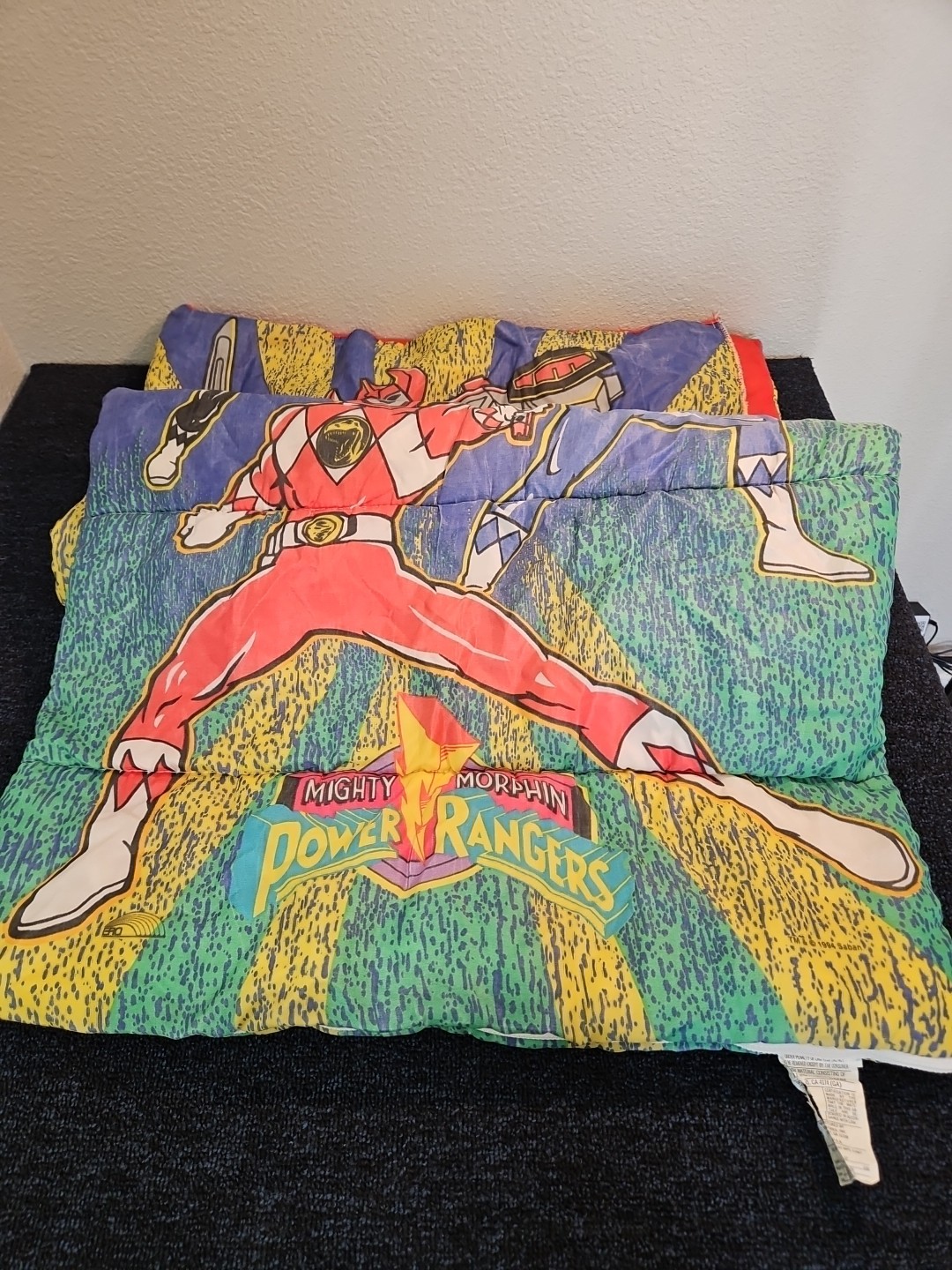 Vintage 1990s Mighty Morphin Power Rangers Kids Zip Up Sleeping Bag 30" x 57"