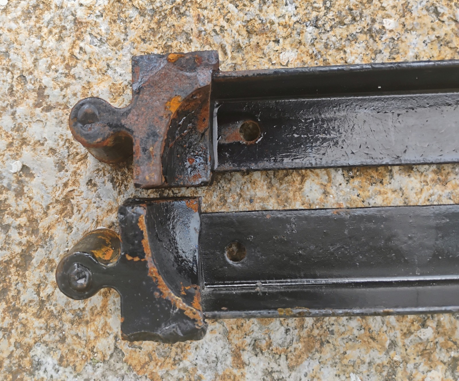 Antique pair of BED RAILS Cast Iron Tapered Pin End Rails 37"