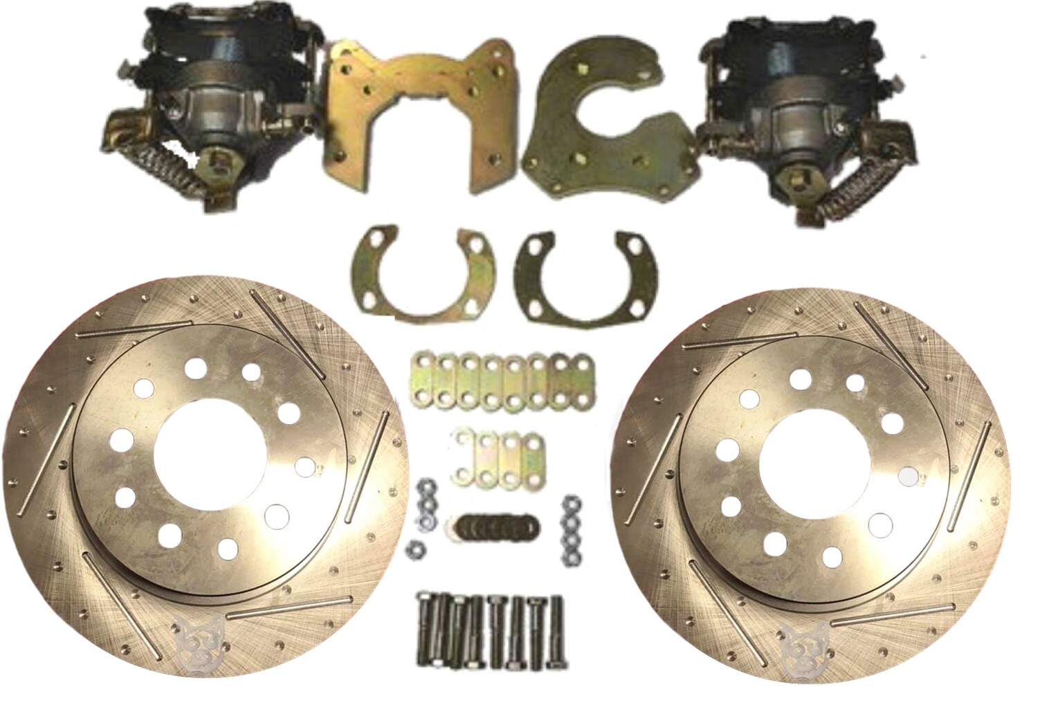 Small Bearing 9" Ford Slotted Bolt On Rear Disc Brake Kit with E Brake Calipers