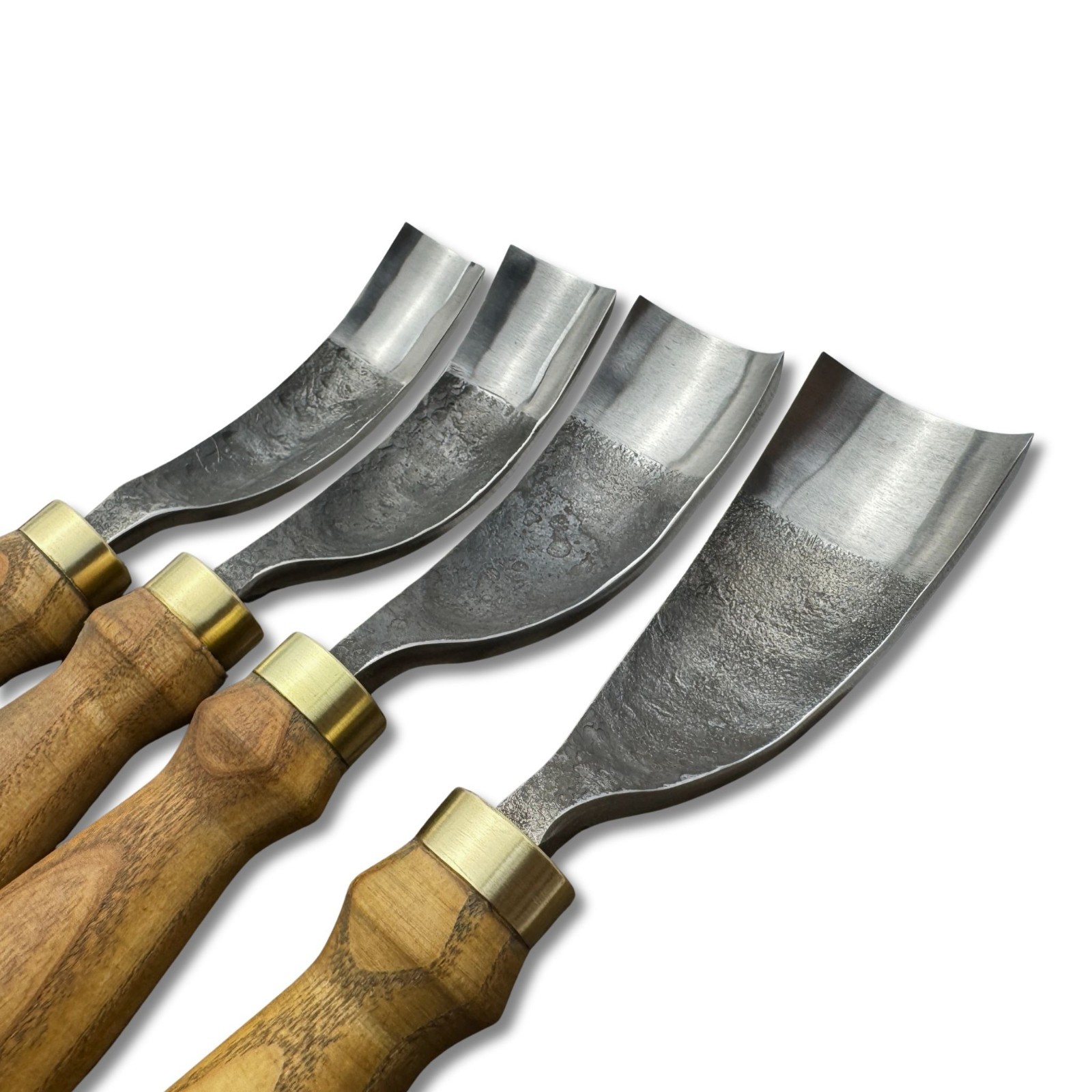 Hand-Forged Bent Gouges – 52100 Steel Blades, Ash Handles, Spoon Carving Tools.