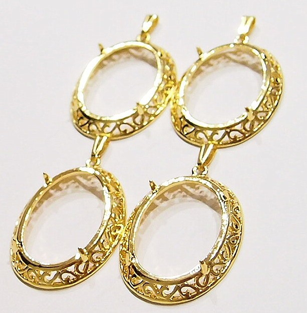 4 of 40x30mm Shiny Gold Victorian Deco Thick Scroll Gorgeous Pendant Setting