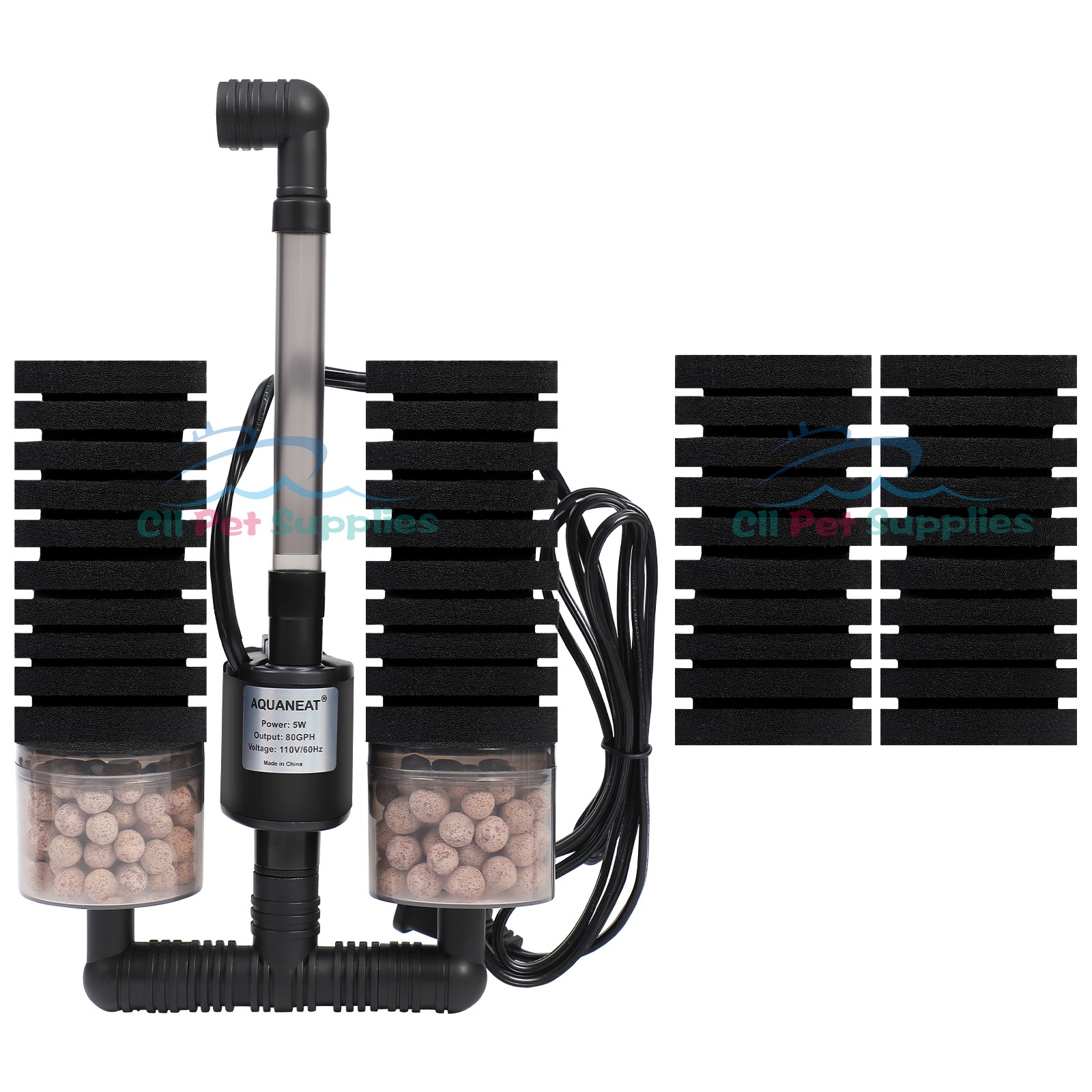 AQUANEAT Aquarium Sponge Filter for Fish Tank, with Pump, with 2 Extra Sponges