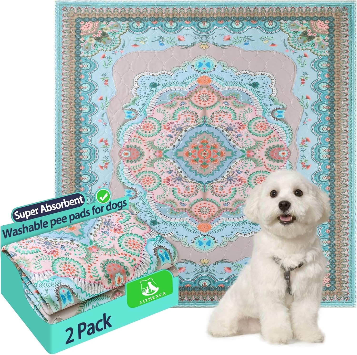 Washable Puppy Pee Pads for Dogs with Pheromones (Bohem 24" X24" 2 Pack), Traini