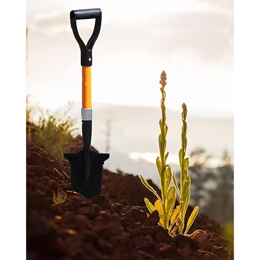 27 In. L Fiberglass Handle Short Handle Drain Shape Teeth Shovel, D-Grip with He