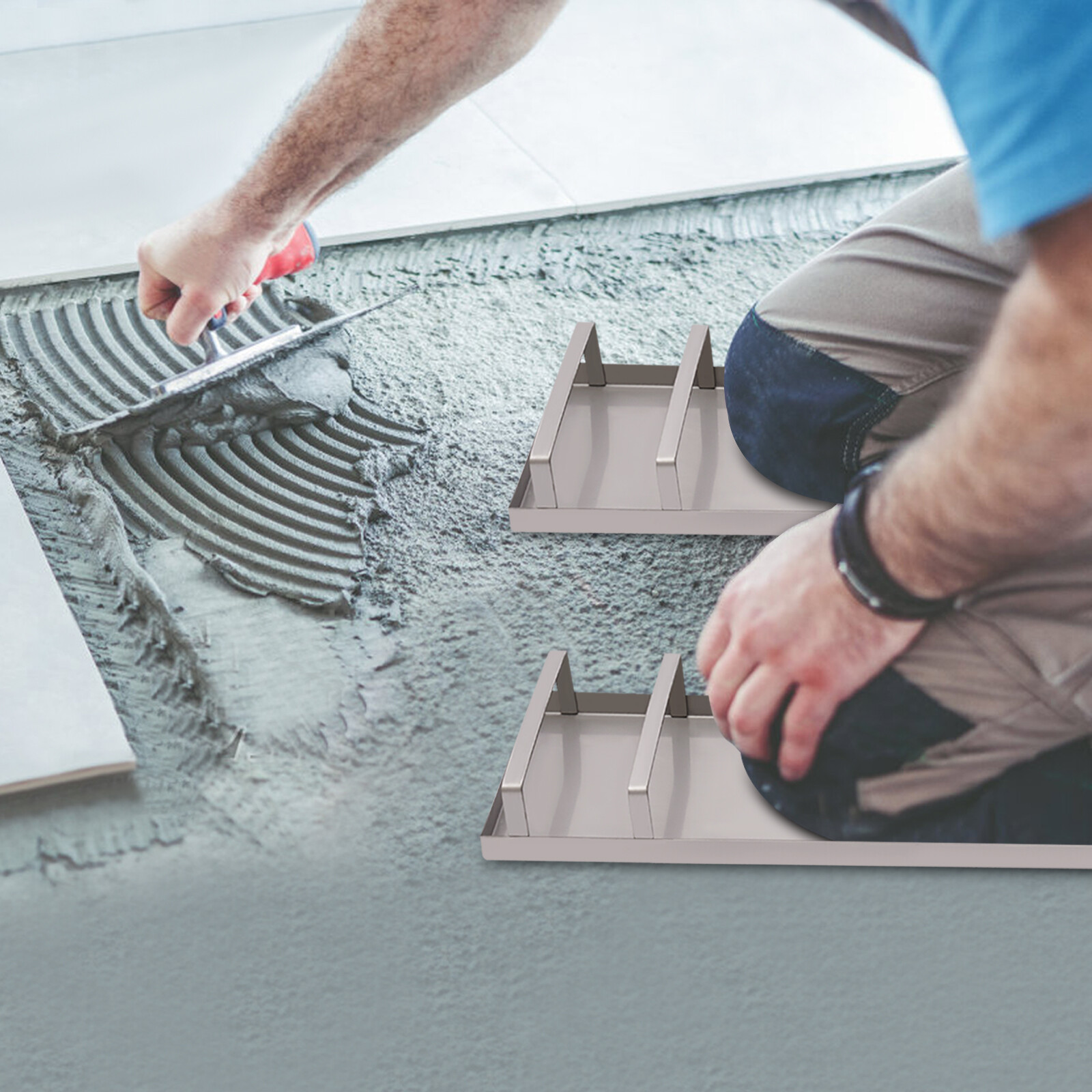 28"x8" Stainless Steel Concrete Slider Knee Boards Pair Sliding Boards with Pads