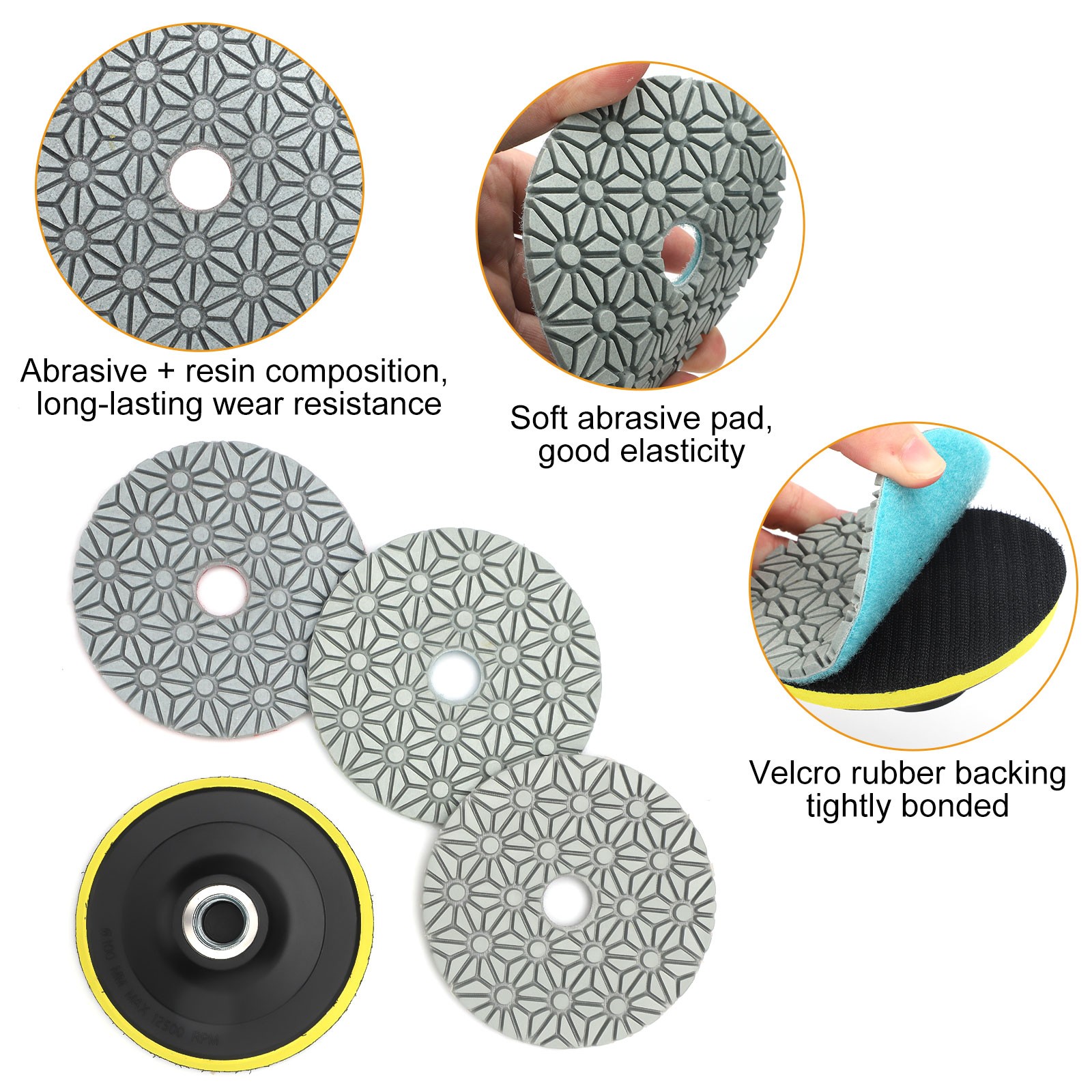 4" Diamond Wet Polishing Pads Kit for Stone Concrete Marble Quartz Granite Glass
