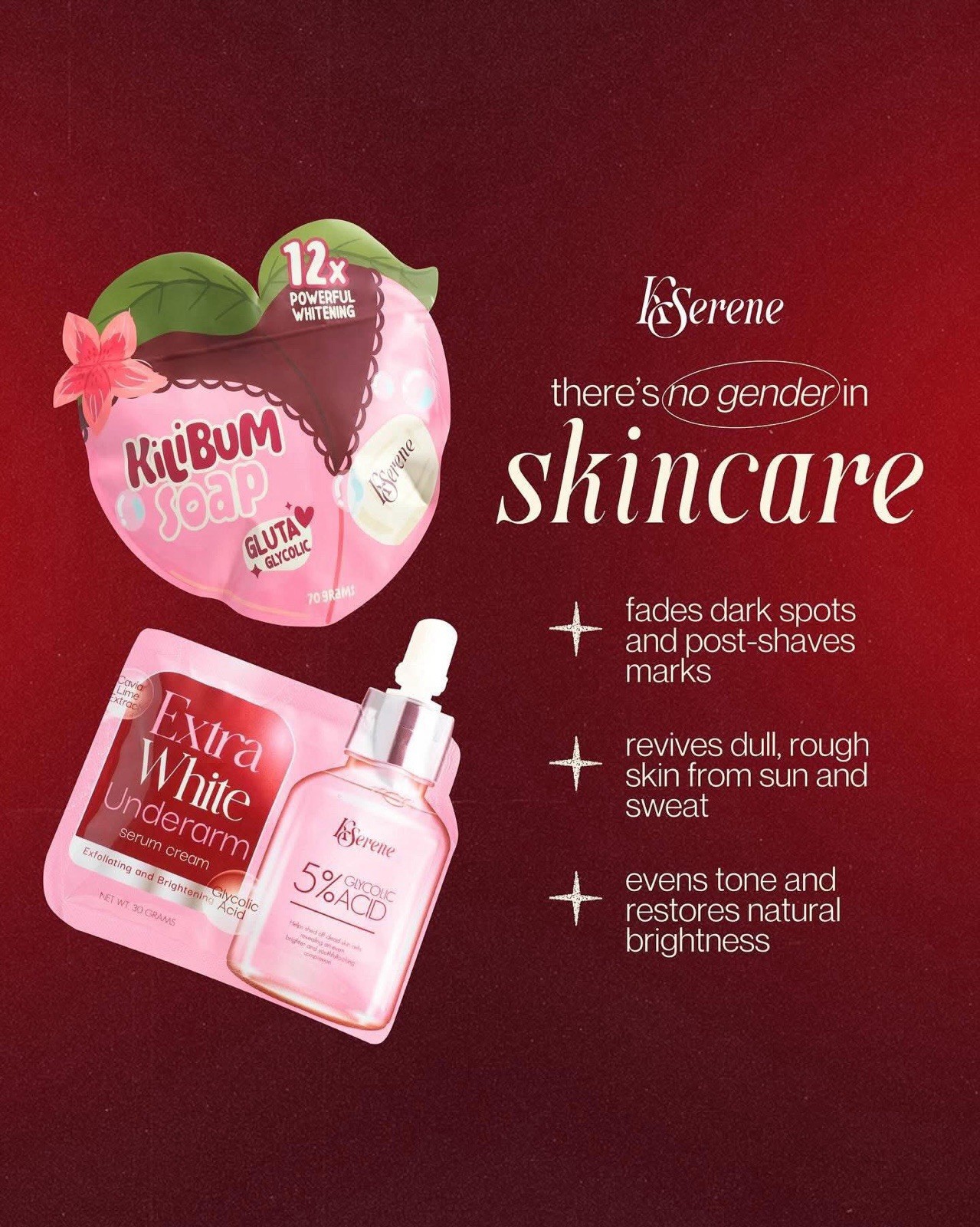 KSerene KiLiBUM Soap 70g x 3 Bars & Extra White Underarm Serum Cream 30ml SET