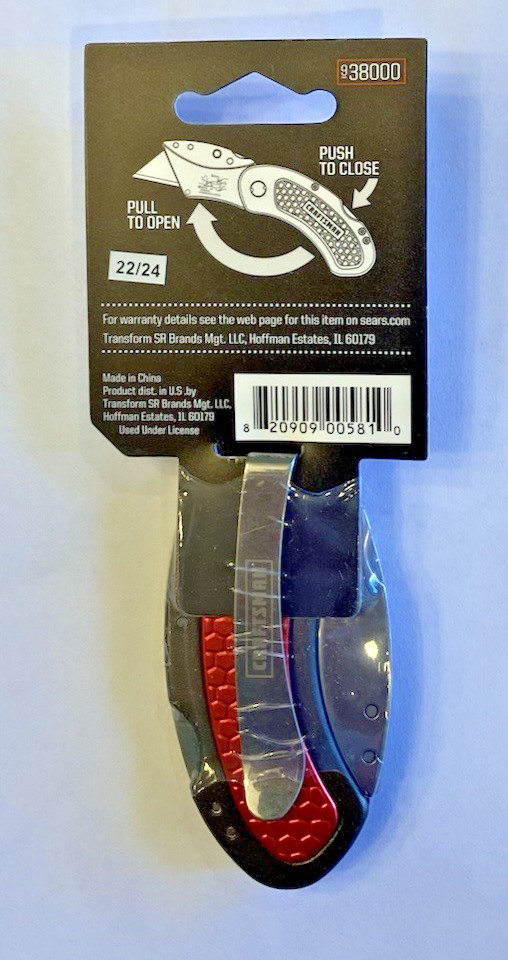 SEARS CRAFTSMAN #38000 NOS Folding Lockback Utility Knife w/Belt Clip *RED*