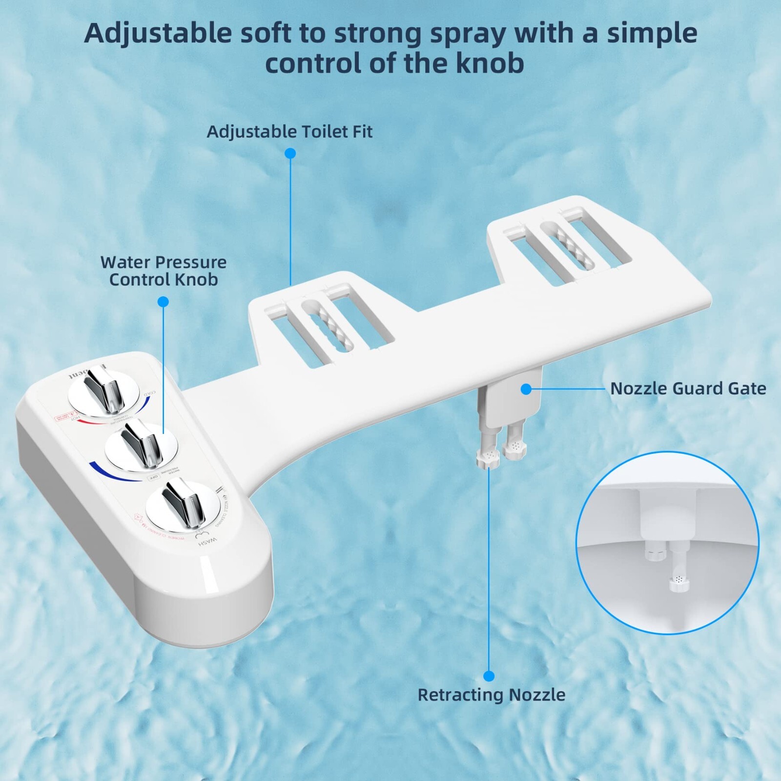 Toilet Seat Bidet Self Cleaning Dual Nozzle,Hot or Cold Water Spray Non-Electric