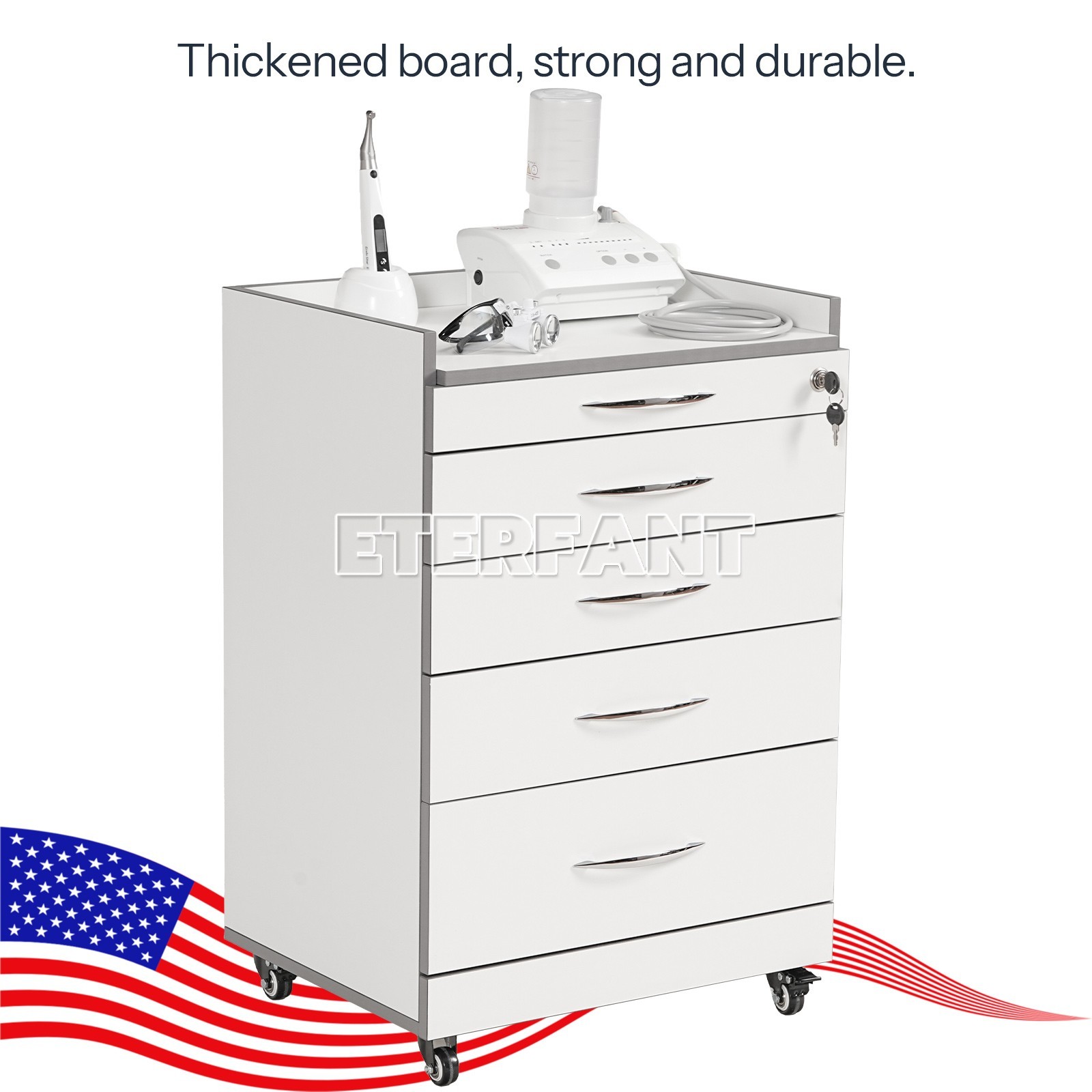 4/5 Drawers Dental Medical Trolley Acrylic Wooden Cabinet Rolling Cart w/Socket