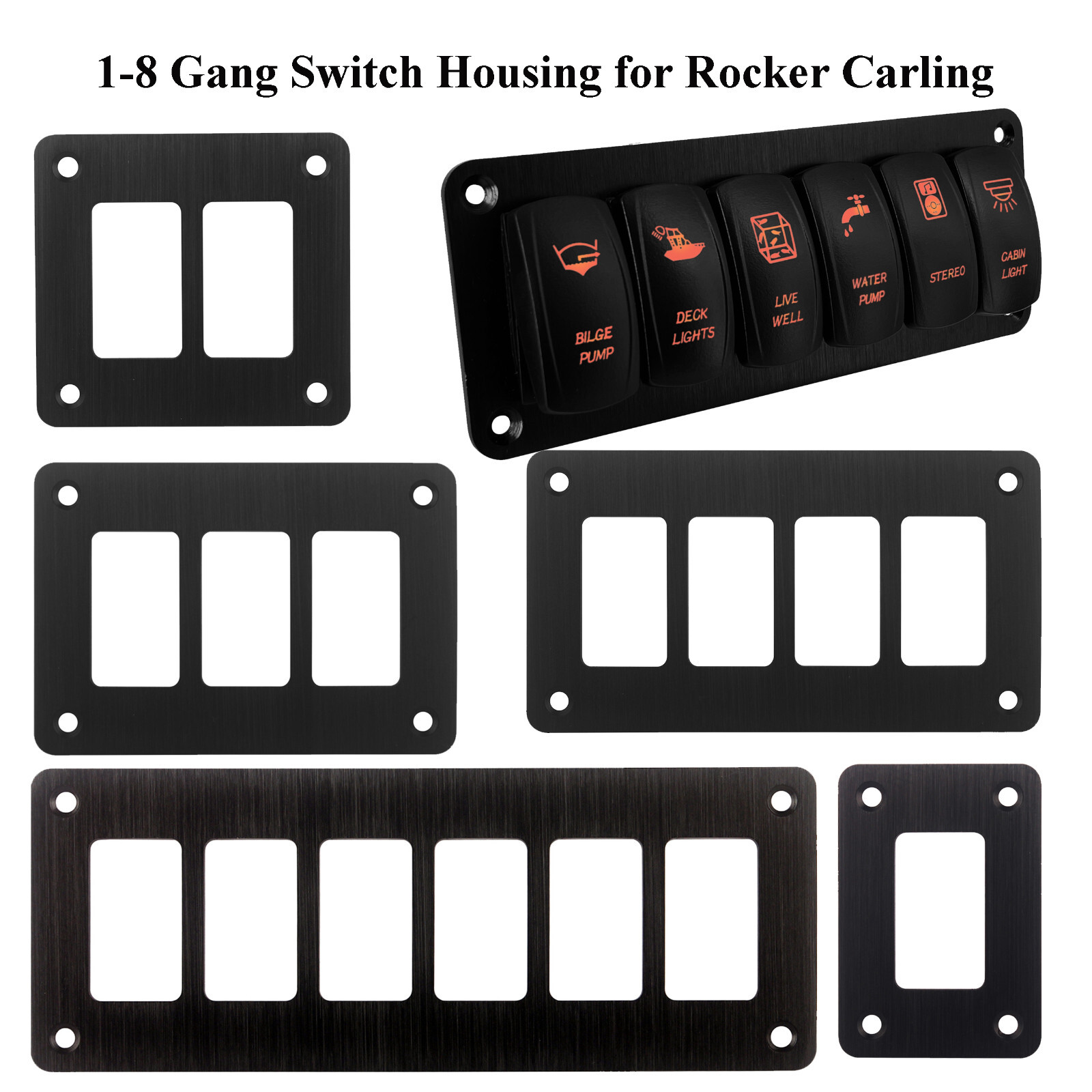 1/2/3/4/6/8 Gang Rocker Switch Panel Aluminum Frame for Car Boat Carling Switch