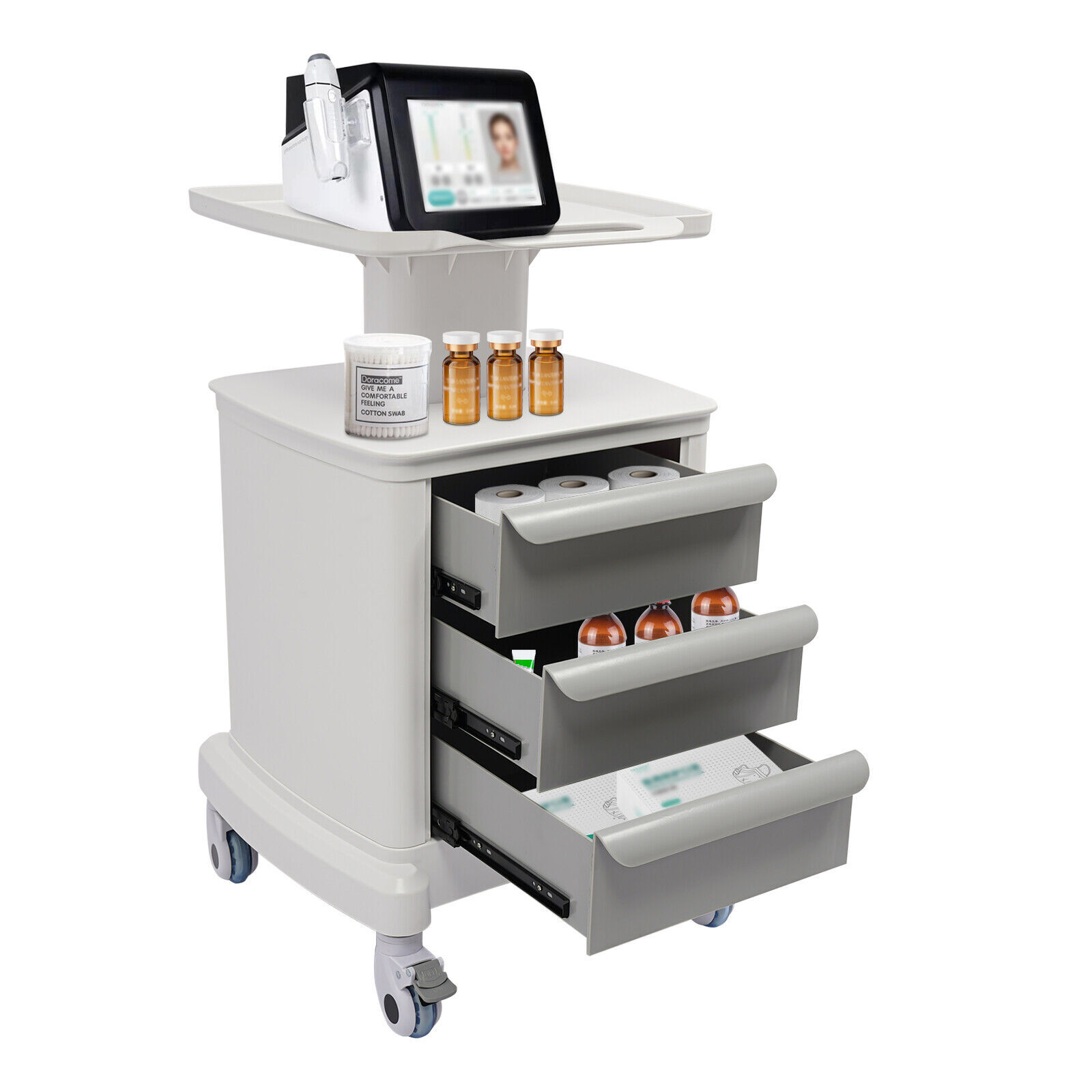 Dental Medical Mobile Cart Instrument Trolley 3 Drawers with Power Socket