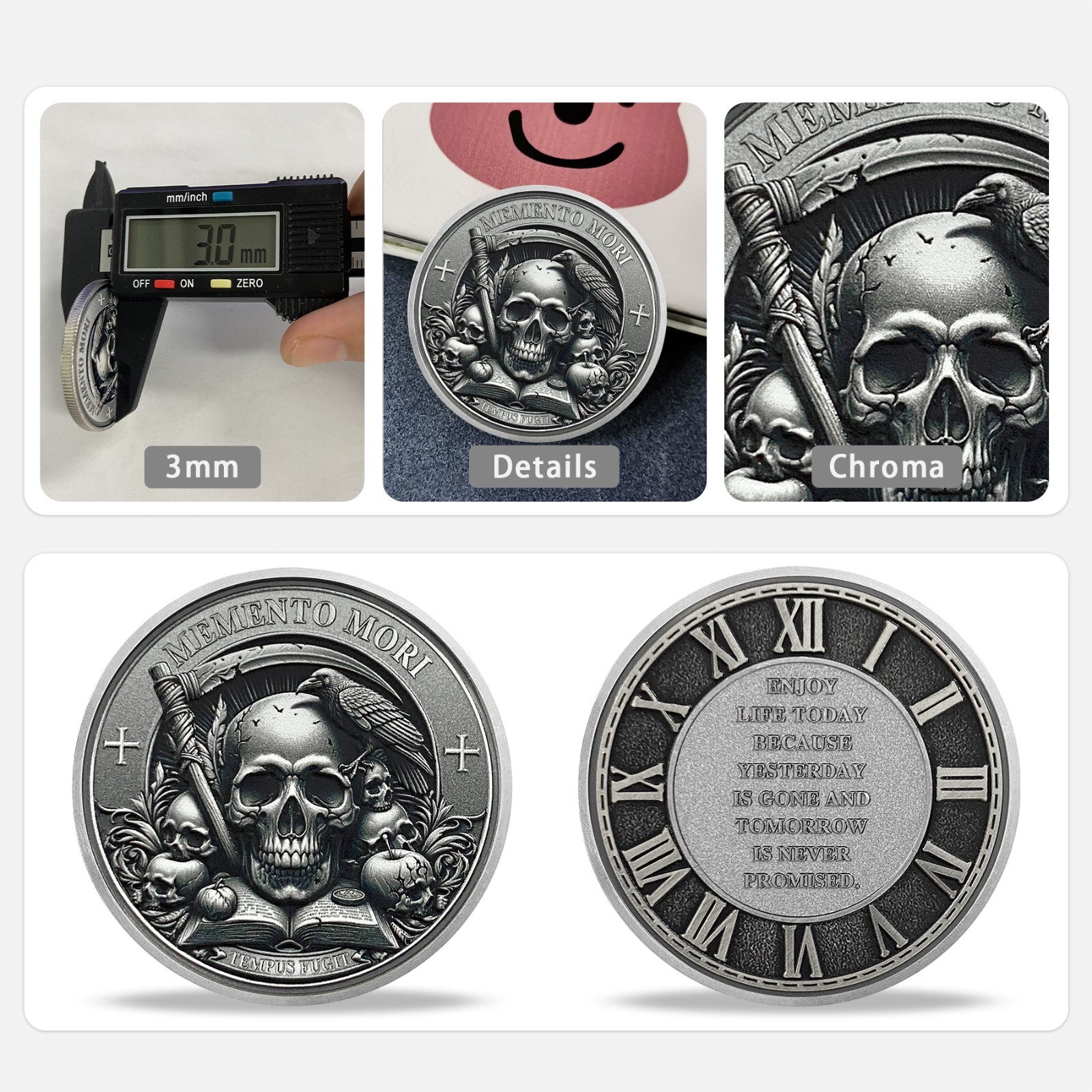 3D Skull Stoic Coin Memento Mori Coin Memento Vivere Coin Gifts For Men Women