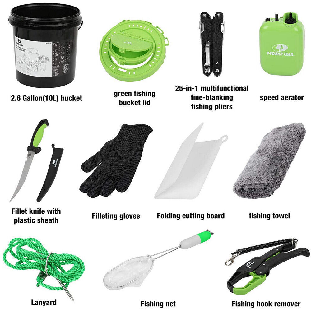 Mossy Oak 126PC Fishing Tool Kit 25 in 1 Fishing Multitool Pliers Bait Bucket