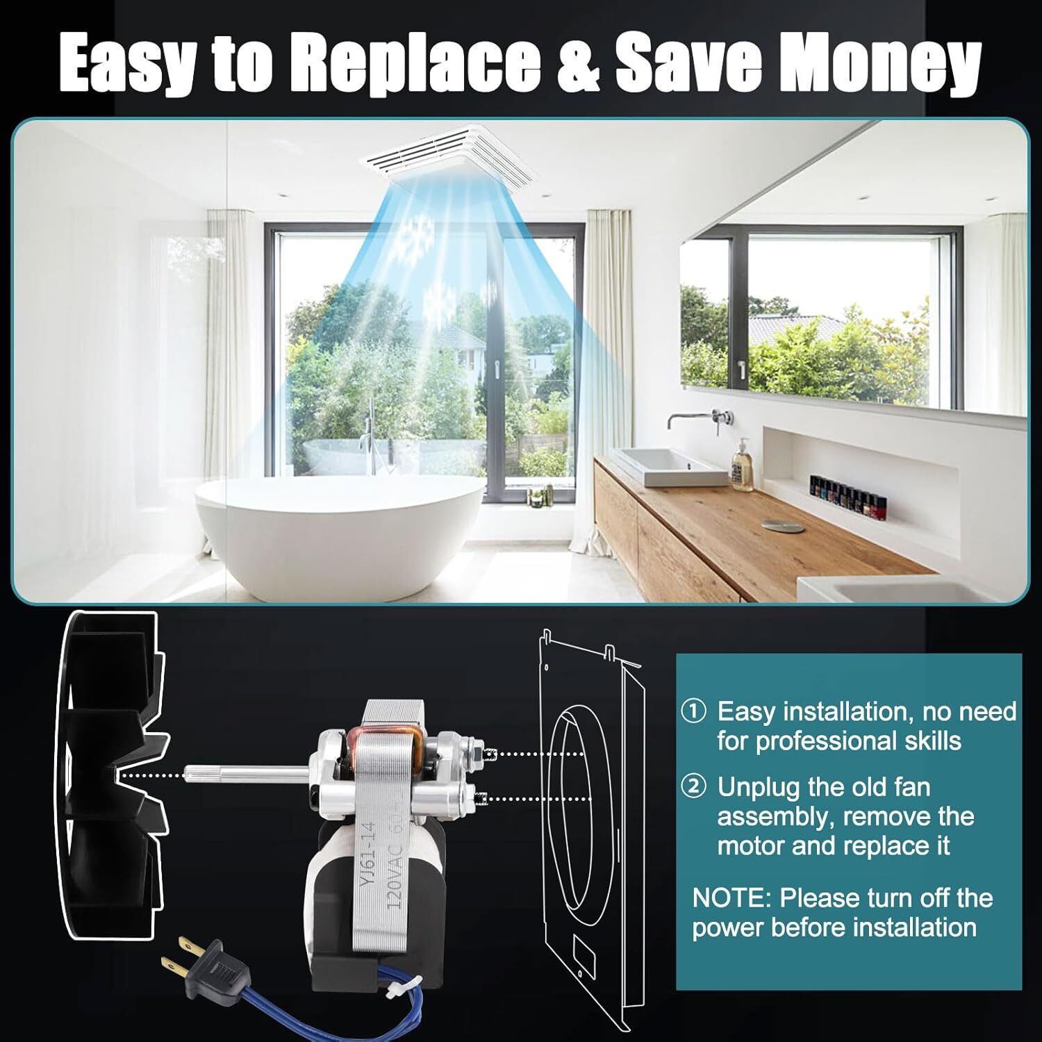 BP27 Bathroom Fan Motor for 662 668 678 99080404 50N2 BP27 Broan Nautilus Vent