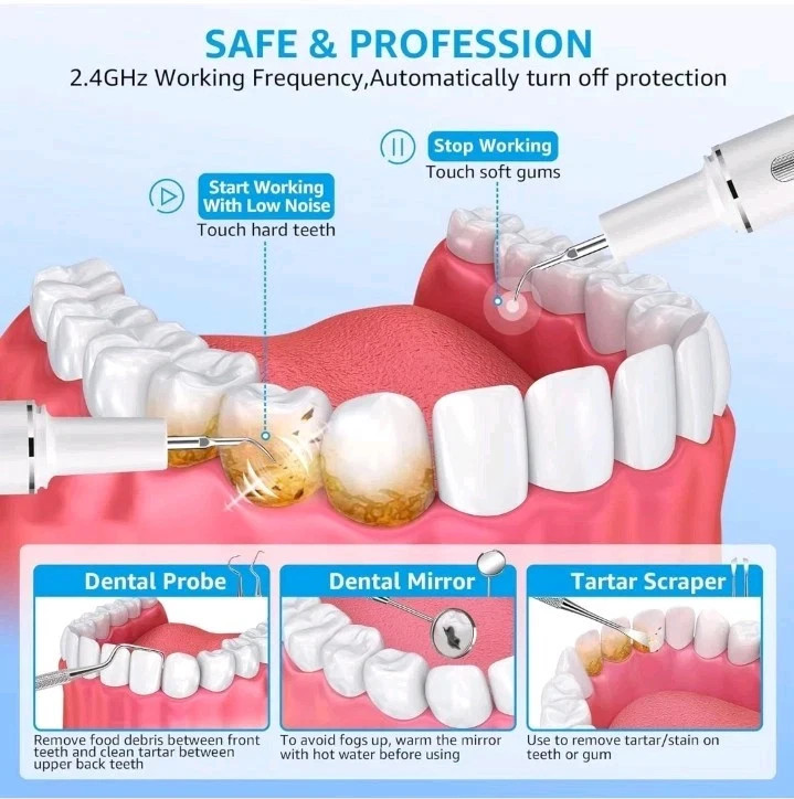 Ultrasonic Tooth Cleaner Tartar Plaque Remover Electric Dental Whiten Kit Scaler