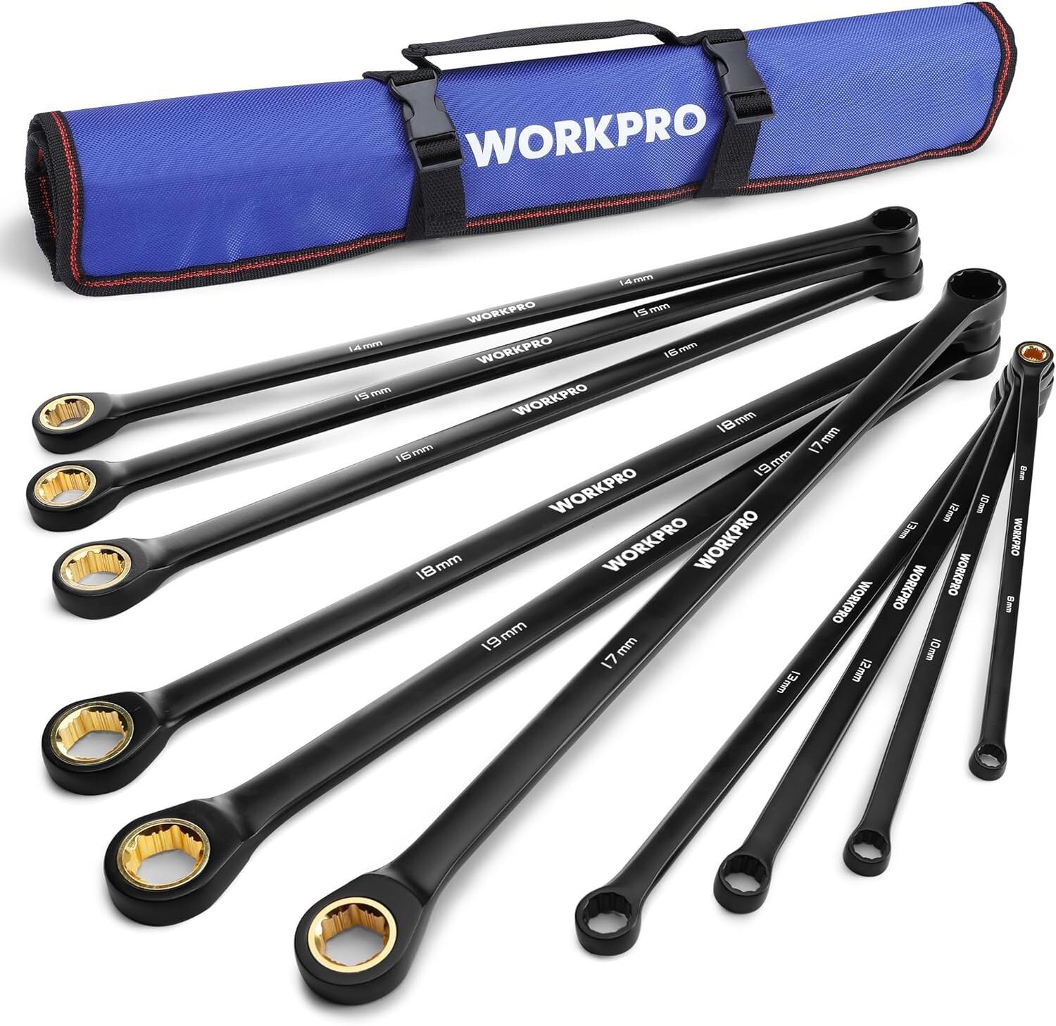 WORKPRO Extra Long Ratcheting Wrench Set-10PC Combination Anti-Slip Metri-8-19mm