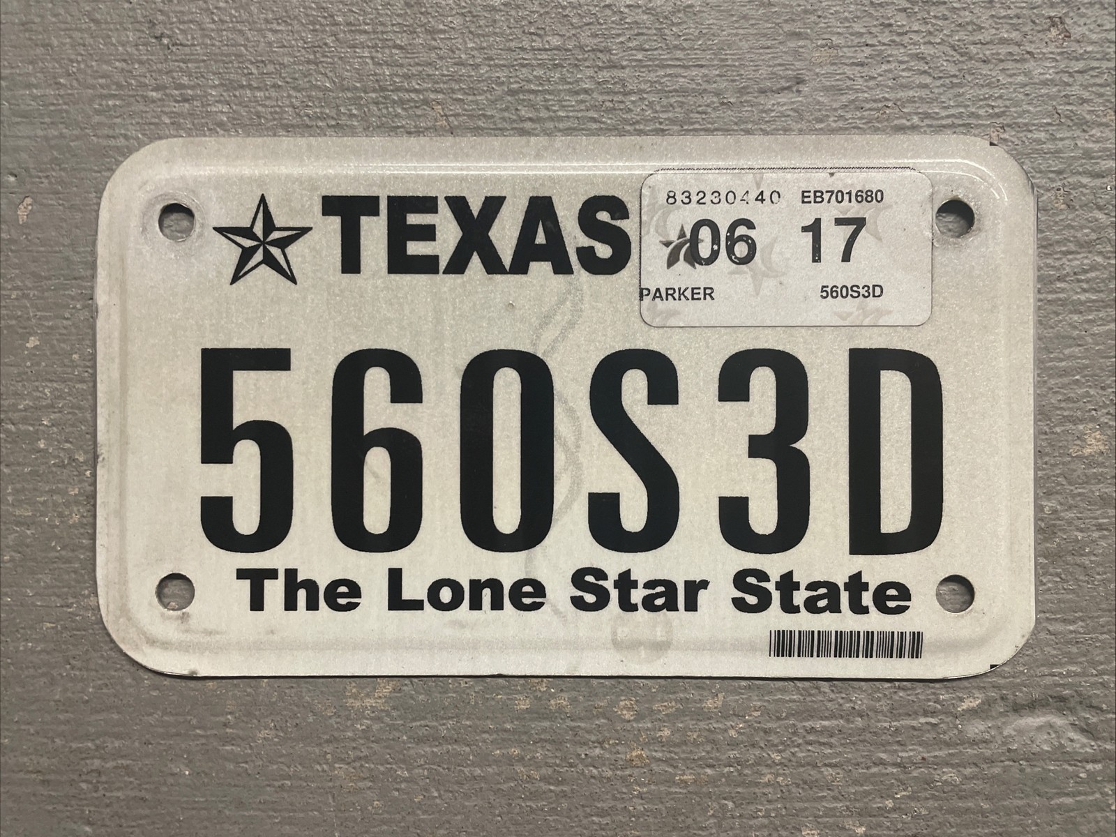 EXPIRED TEXAS MOTORCYCLE LICENSE PLATE THE LONE STAR STATE RANDOM LETTERS FAIR.