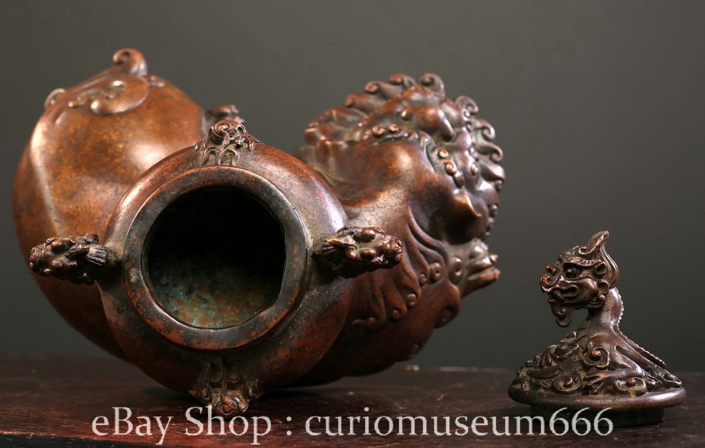 8" Old Chinese Purple Bronze Pixiu Brave Troops Beast Incense Burner Censer