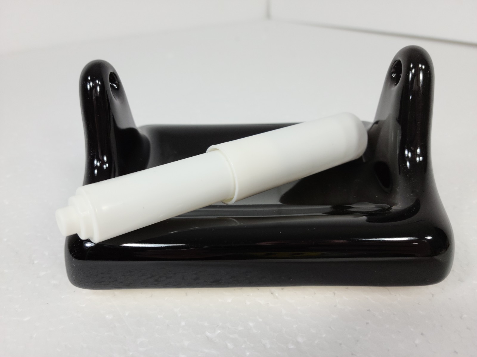 Black Ceramic TP Holder Toilet Paper Porcelain Mid Century Modern Vintage Retro