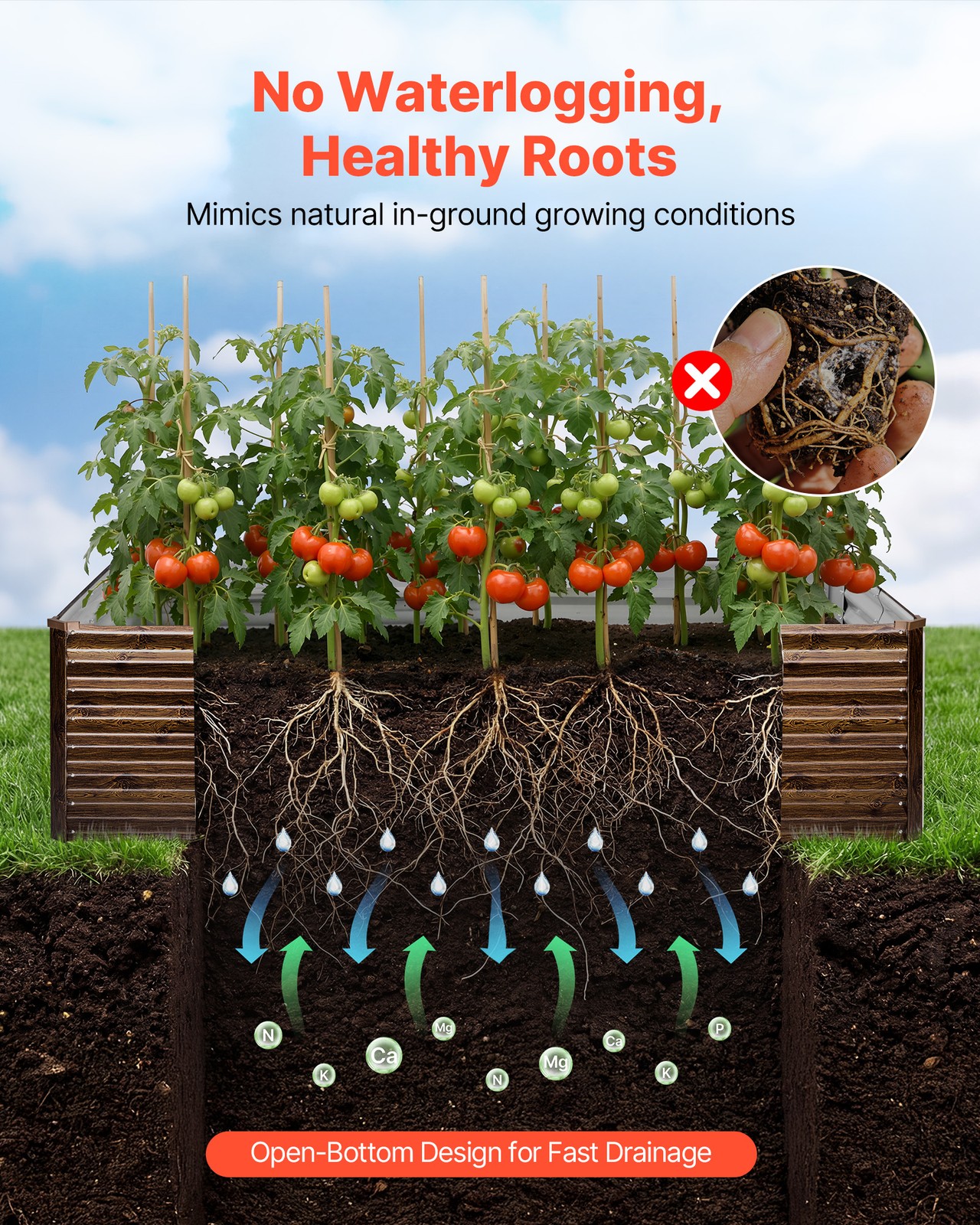 VEVOR Galvanized Raised Garden Bed 8 x 4 x 2ft Rectangular Planter Box Deep Wood