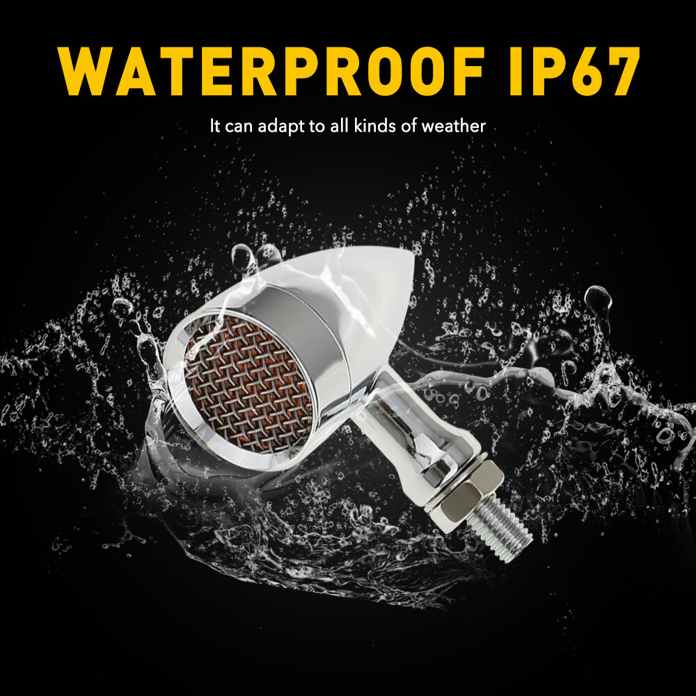 Chrome Motorcycle Bullet Amber Blinker Running LED Turn Signals Tail Rear Light