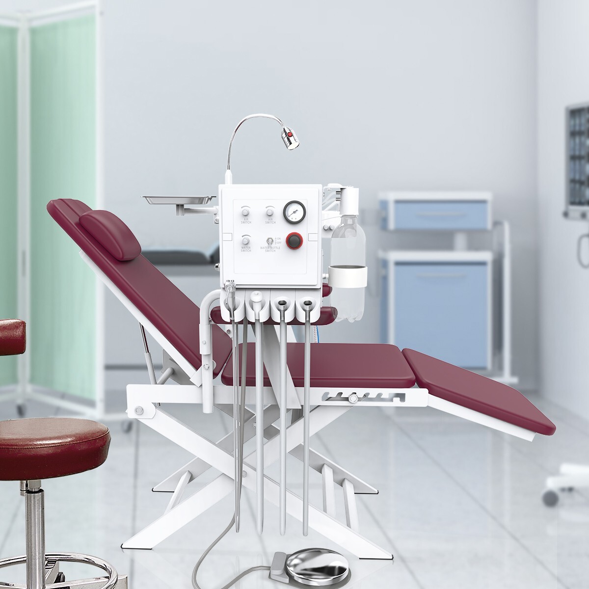 Portable Dental Mobile Folding Chair LED Light Turbine Unit 4 Hole Adjustable