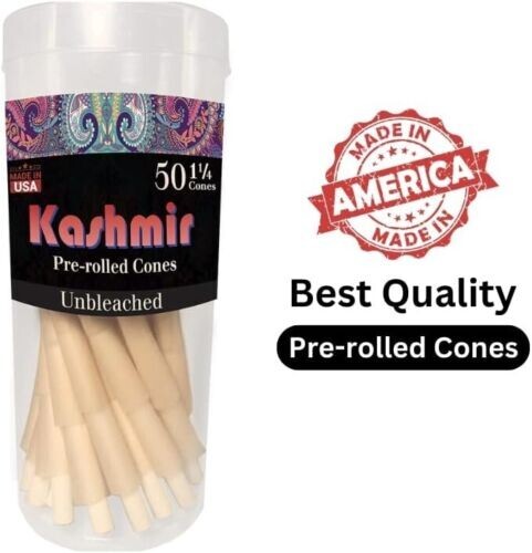 Kashmir Cones Classic 1-1/4 Size | 50 Pack | Natural Pre Rolled Rolling Papers