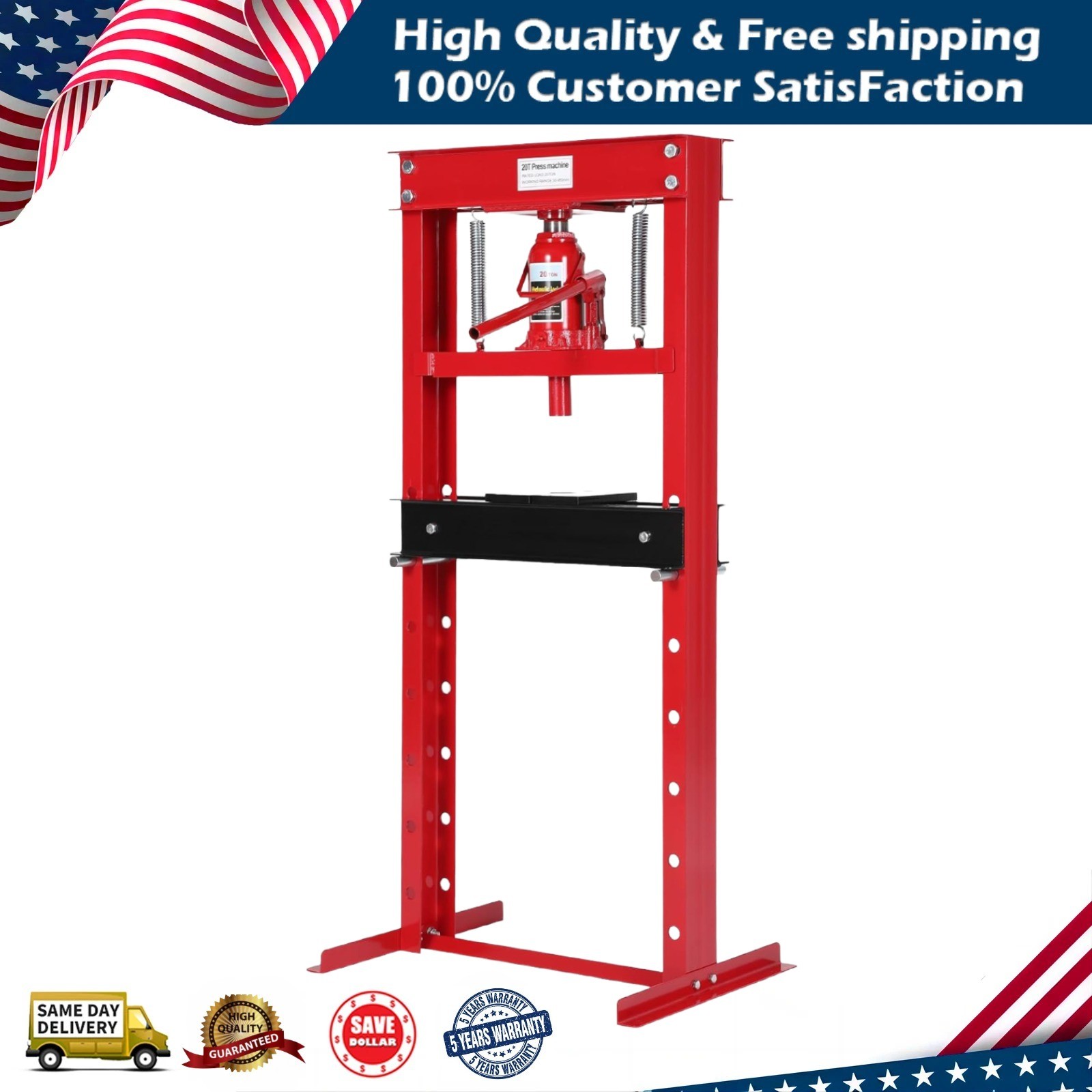 20 Ton Hydraulic Shop Press H-Frame Adjustable Height Movable Plates for Garage
