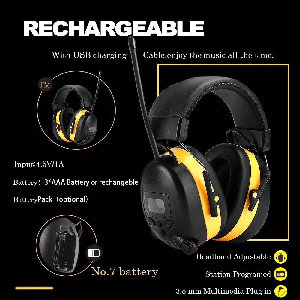 FM Radio Headphones with Digital Display 30dB FM Hearing Protection Earmuffs