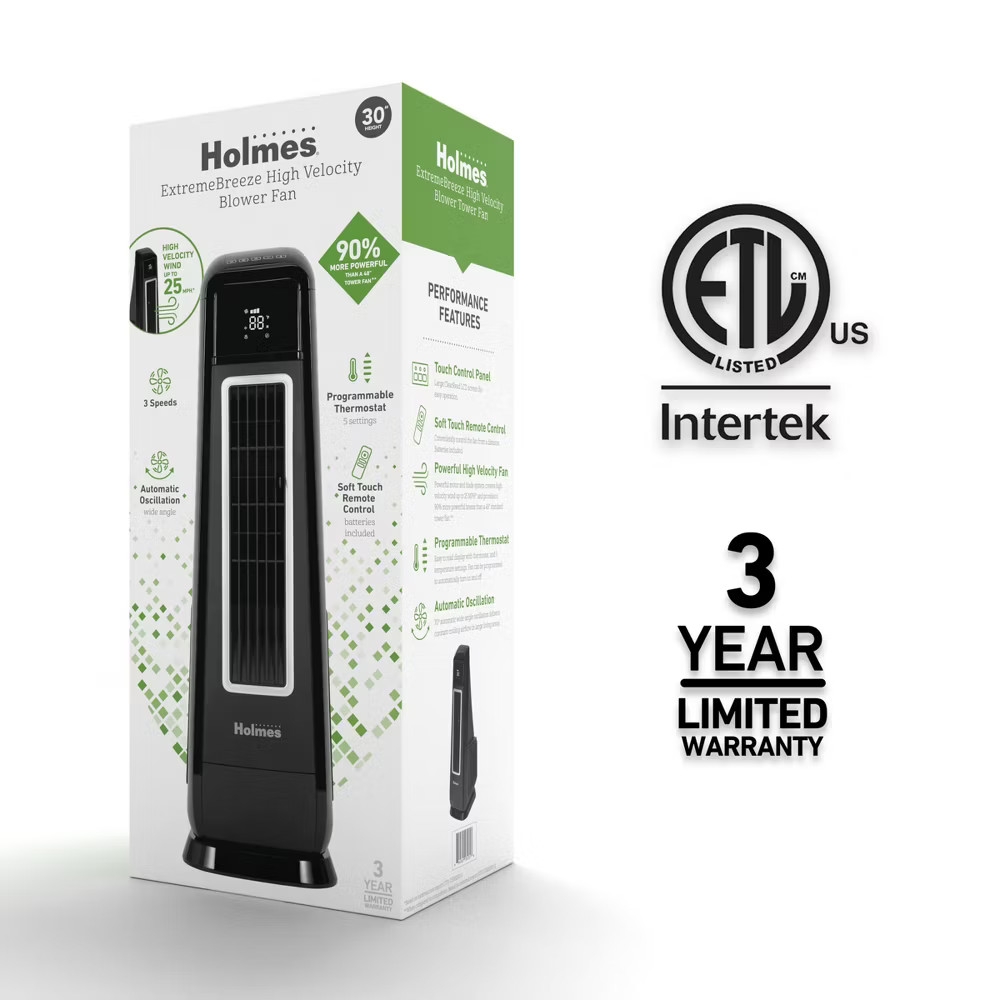 Holmes 30" Extreme Breeze High Velocity Blower Oscillating Tower Fan
