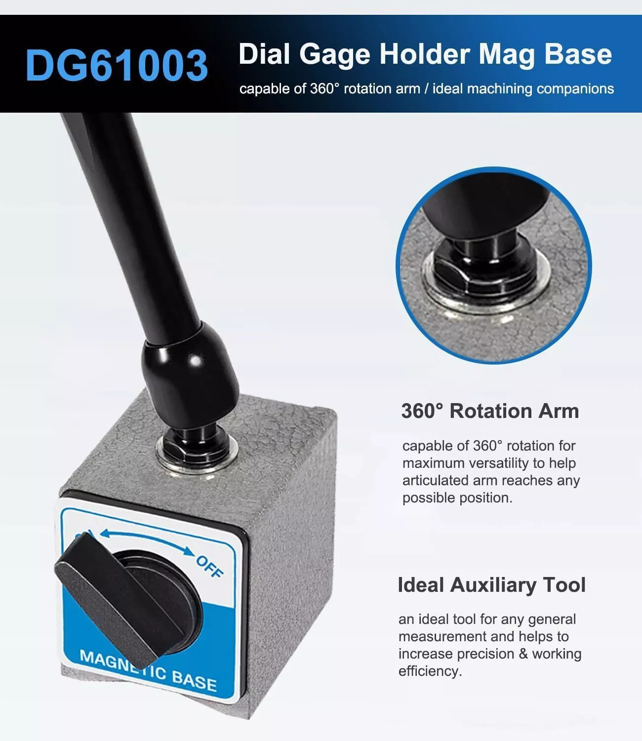 DG61003 For Noga Dial Gage Test Indicator Holder Magnetic Base 176lb Fine Adjust