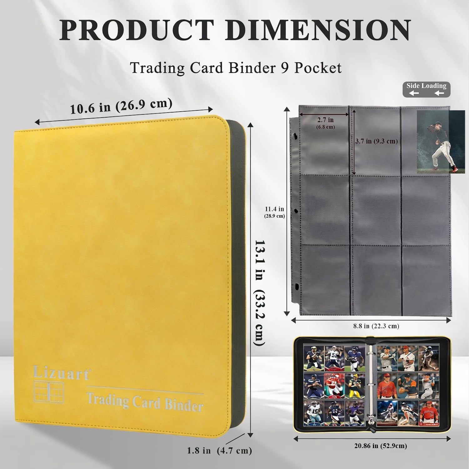 Toploader Binder, 9 Pocket Top Loader Card Binder for Trading Cards Top Loader