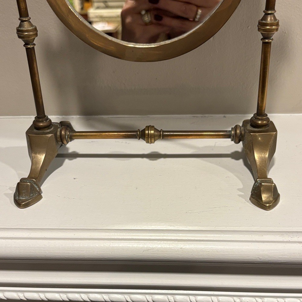 Vintage Art Deco Style English Brass Tabletop Shaving/Vanity Mirror