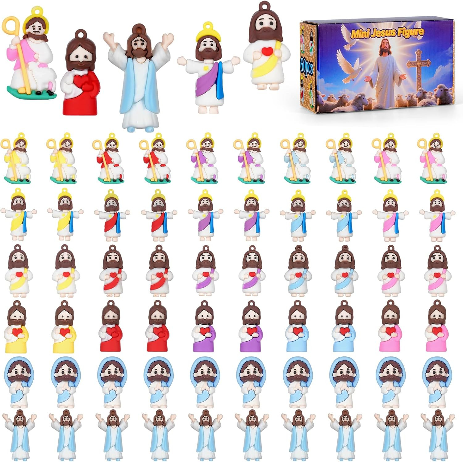 Little Jesus Figures, 60PCS Mini Jesus Figurines in Bulk, Jesus Loves You Tiny J