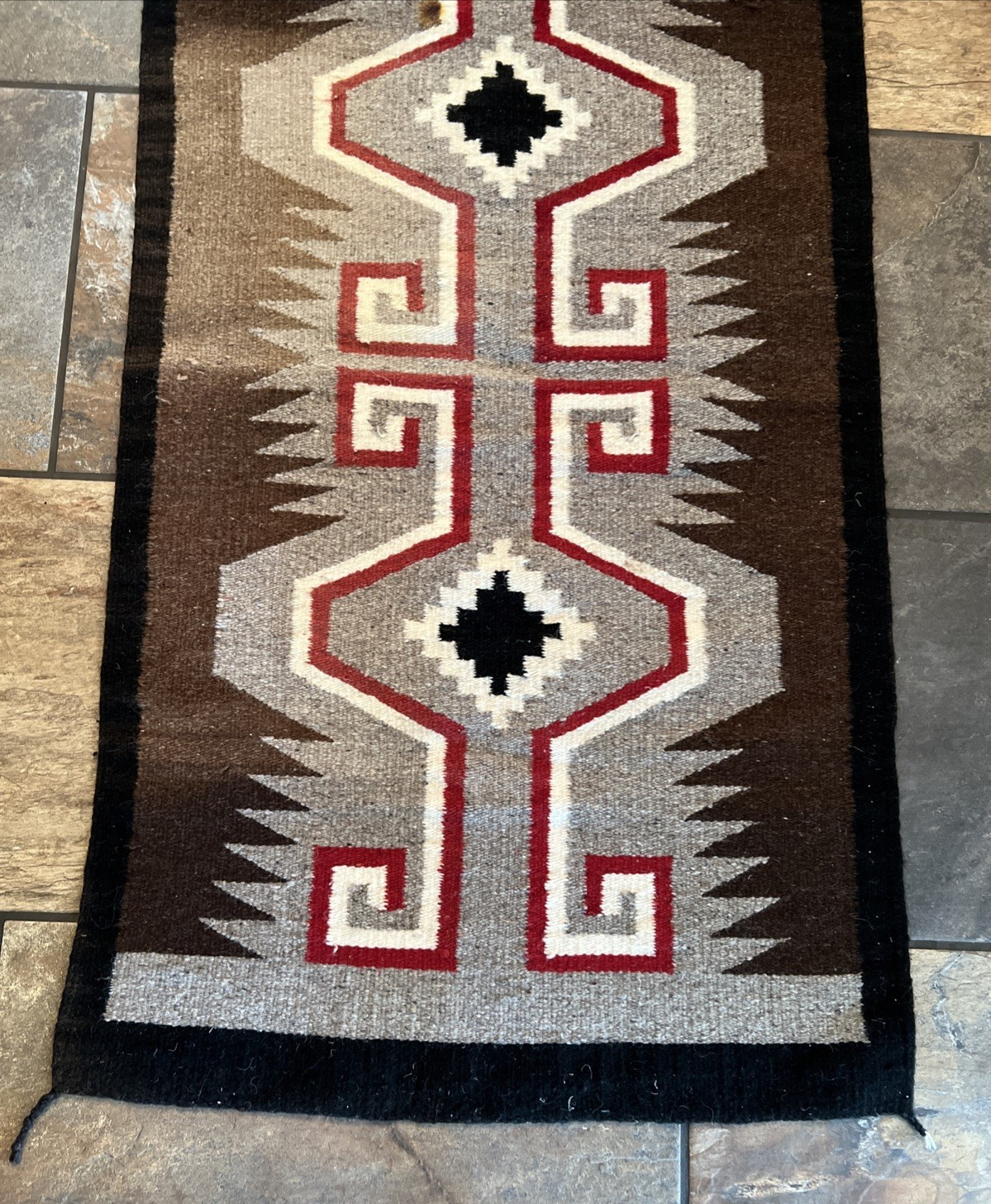 VINTAGE NATIVE AMERICAN NAVAJO WOOL RUG / HANDWOVEN 30" x 58"