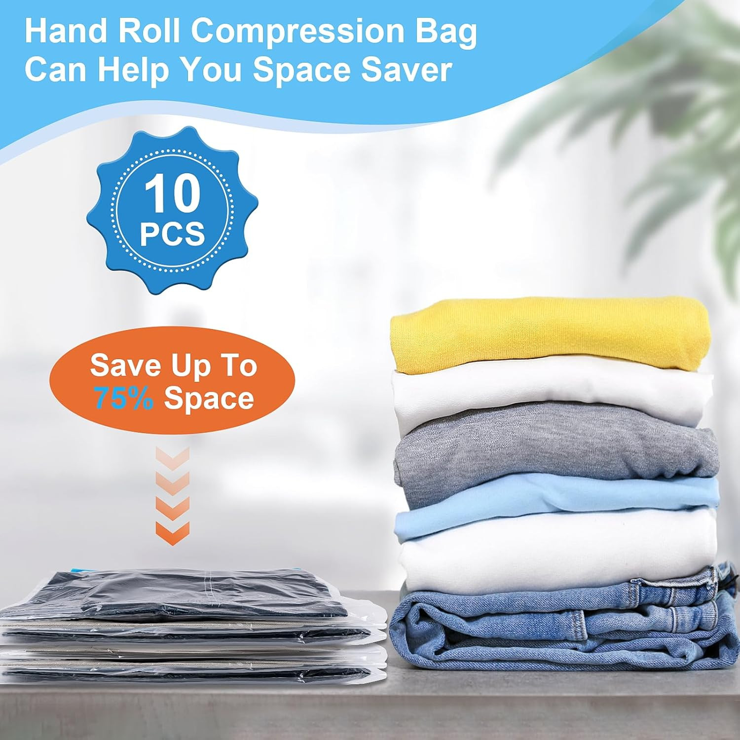 Compression Bags for Travel, 10 PCS Space Saver Bags, Hand Roll Vacuum Packing B