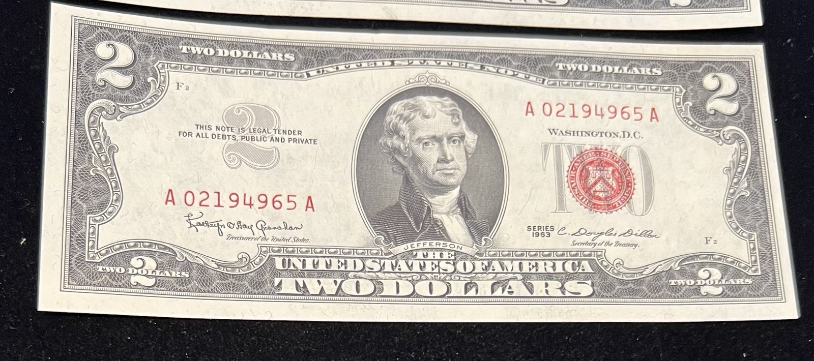 1963 Lot of 3 Consecutive $2 Two Dollar Bill Red Seal Notes!