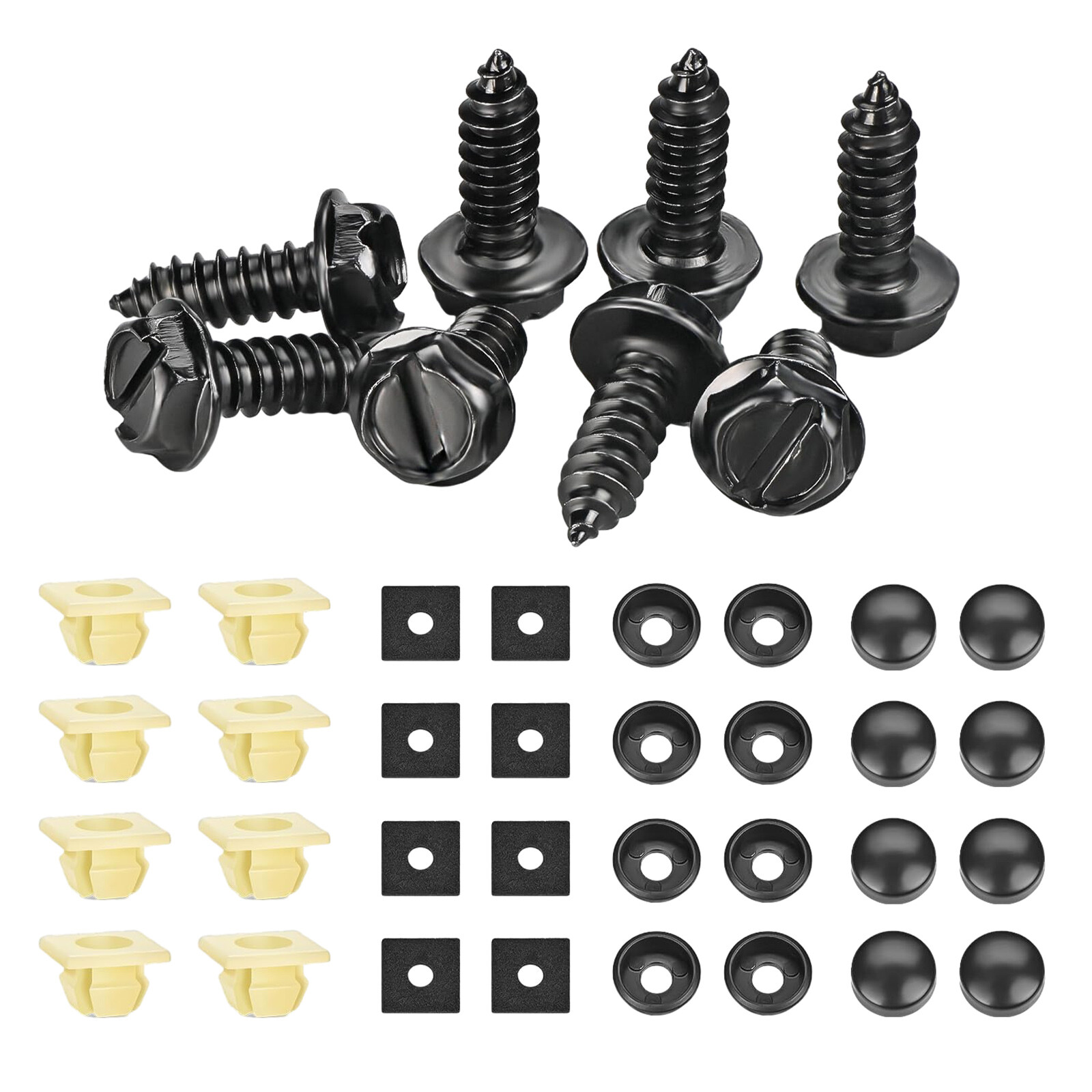 8 Black License Plate Screws Stainless Steel Bolts Caps Car Dealer Fasteners Kit
