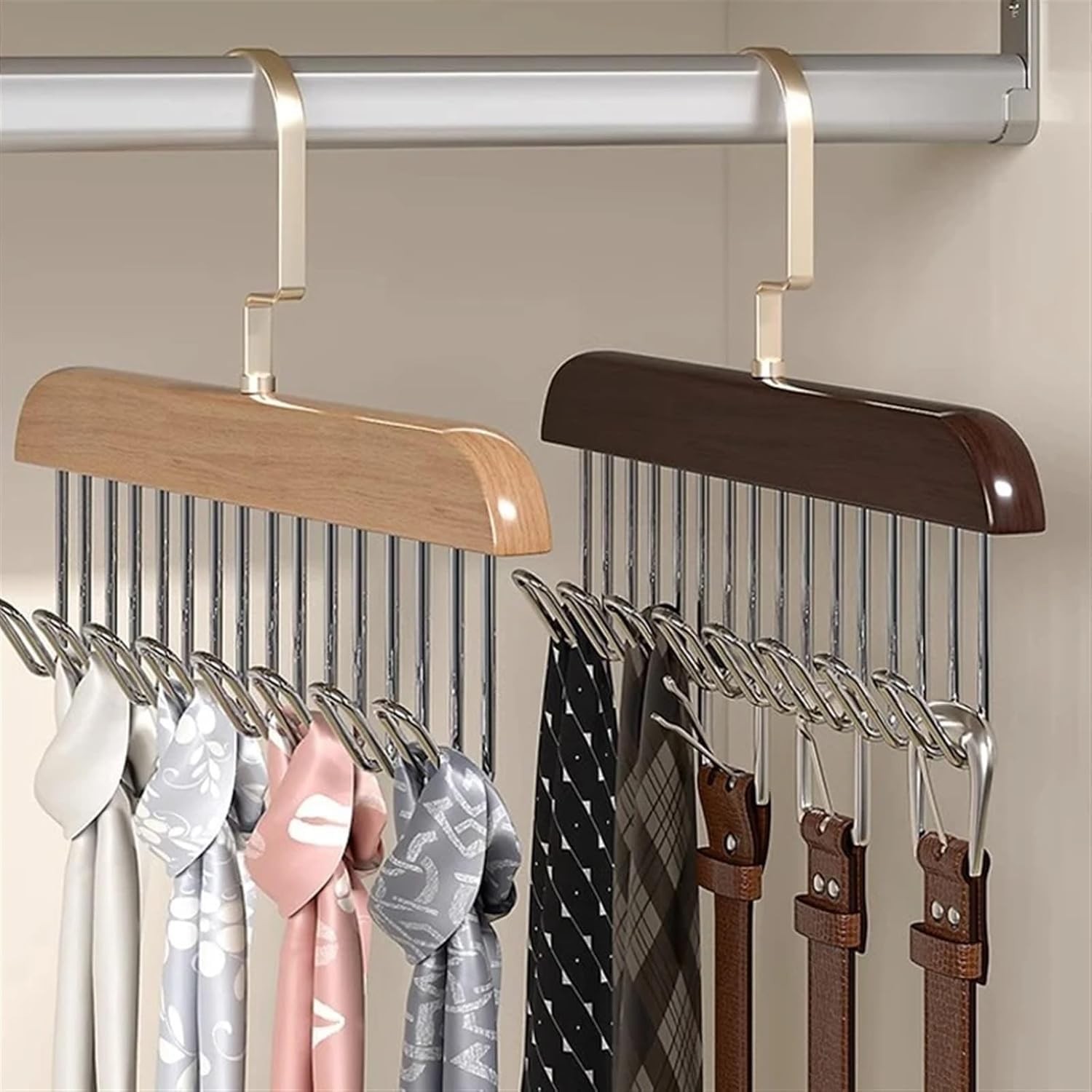 4 Pack Tie Rack Hanger with 8 Metal Hooks, Space Saving Necktie Organizer for Me