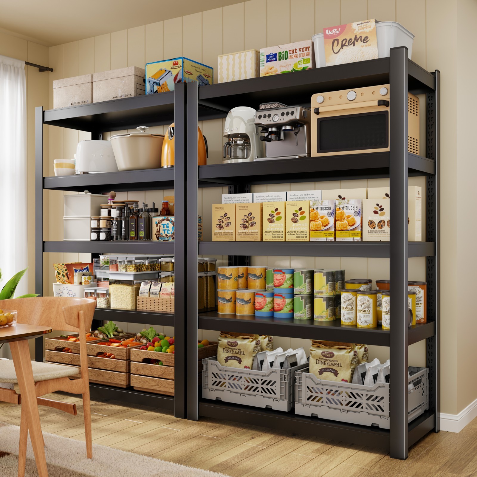 CJF 5-Tier Metal Storage Shelves, Garage Shelving for Garage, Basement, Black